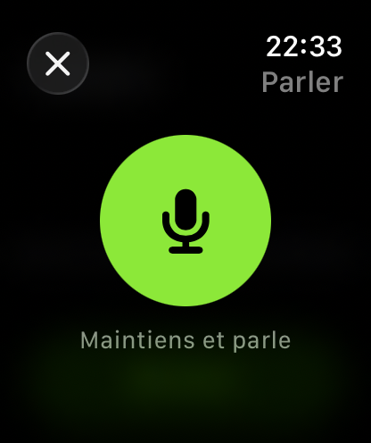 Écran Parler actuel de Calotri sur Apple Watch.